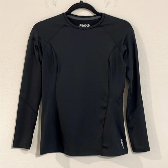 Reebok Women's Shirt Medium Black PLAY DRY Workout Stretch Spandex Fitted - Picture 1 of 13